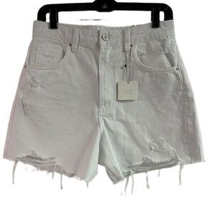 NWT Zara White Denim Distressed Jean High Rise Dad Shorts Size 6